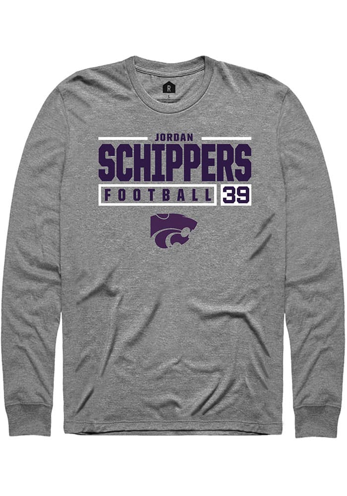 Jordan Schippers K-State Wildcats Grey Rally NIL Stacked Box Long Sleeve T Shirt