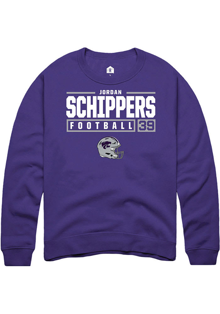 Jordan Schippers Rally K-State Wildcats Mens Purple NIL Stacked Box Long Sleeve Crew Sweatshirt