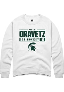Austin Oravetz  Rally Michigan State Spartans Mens White NIL Stacked Box Long Sleeve Crew Sweats..