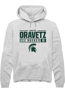 Austin Oravetz  Rally Michigan State Spartans Mens White NIL Stacked Box Long Sleeve Hoodie