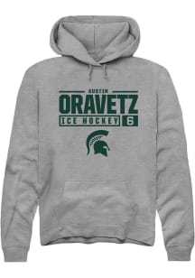 Austin Oravetz  Rally Michigan State Spartans Mens Graphite NIL Stacked Box Long Sleeve Hoodie