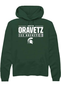 Austin Oravetz  Rally Michigan State Spartans Mens Green NIL Stacked Box Long Sleeve Hoodie
