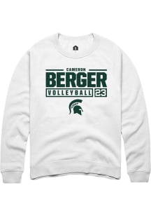 Cameron Berger Rally Mens White Michigan State Spartans NIL Stacked Box Crew Sweatshirt