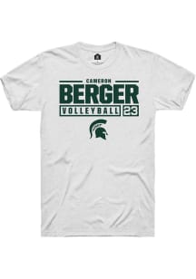 Cameron Berger White Michigan State Spartans NIL Stacked Box Short Sleeve T Shirt