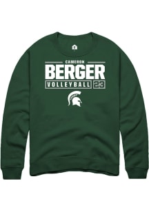 Cameron Berger Rally Mens Green Michigan State Spartans NIL Stacked Box Crew Sweatshirt