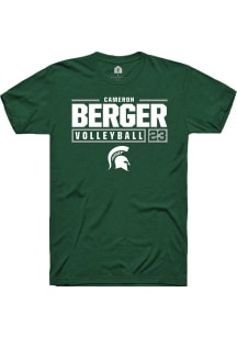 Cameron Berger Green Michigan State Spartans NIL Stacked Box Short Sleeve T Shirt