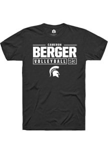 Cameron Berger Black Michigan State Spartans NIL Stacked Box Short Sleeve T Shirt