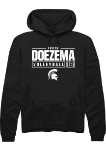 Evelyn Doezema Rally Mens Black Michigan State Spartans NIL Stacked Box Hooded Sweatshirt