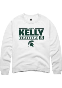 Grace Kelly Rally Mens White Michigan State Spartans NIL Stacked Box Crew Sweatshirt