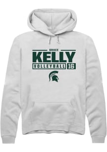 Grace Kelly Rally Mens White Michigan State Spartans NIL Stacked Box Hooded Sweatshirt