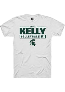 Grace Kelly White Michigan State Spartans NIL Stacked Box Short Sleeve T Shirt