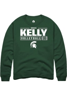 Grace Kelly Rally Mens Green Michigan State Spartans NIL Stacked Box Crew Sweatshirt