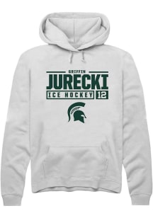 Griffin Jurecki Rally Mens White Michigan State Spartans NIL Stacked Box Hooded Sweatshirt