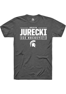 Griffin Jurecki Dark Grey Michigan State Spartans NIL Stacked Box Short Sleeve T Shirt