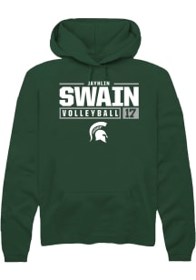 Jayhlin Swain Rally Mens Green Michigan State Spartans NIL Stacked Box Hooded Sweatshirt