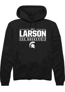 Joey Larson Rally Mens Black Michigan State Spartans NIL Stacked Box Hooded Sweatshirt