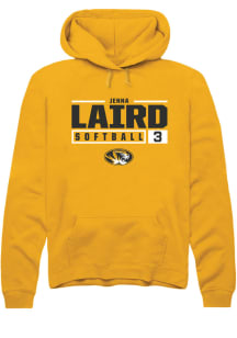 Jenna Laird  Rally Missouri Tigers Mens Gold NIL Stacked Box Long Sleeve Hoodie