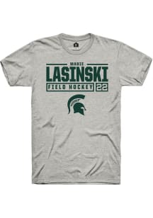 Madie Lasinski  Michigan State Spartans Ash Rally NIL Stacked Box Short Sleeve T Shirt
