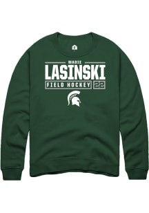 Madie Lasinski  Rally Michigan State Spartans Mens Green NIL Stacked Box Long Sleeve Crew Sweats..