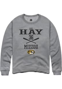 Abby Hay  Rally Missouri Tigers Mens Grey NIL Sport Icon Long Sleeve Crew Sweatshirt