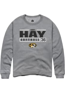 Abby Hay  Rally Missouri Tigers Mens Grey NIL Stacked Box Long Sleeve Crew Sweatshirt