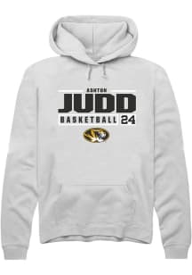 Ashton Judd  Rally Missouri Tigers Mens White NIL Stacked Box Long Sleeve Hoodie