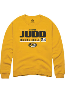 Ashton Judd  Rally Missouri Tigers Mens Gold NIL Stacked Box Long Sleeve Crew Sweatshirt