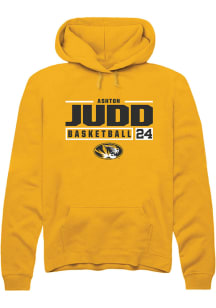 Ashton Judd  Rally Missouri Tigers Mens Gold NIL Stacked Box Long Sleeve Hoodie