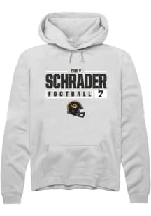 Cody Schrader  Rally Missouri Tigers Mens White NIL Stacked Box Long Sleeve Hoodie
