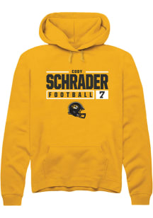 Cody Schrader  Rally Missouri Tigers Mens Gold NIL Stacked Box Long Sleeve Hoodie