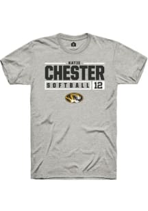 Katie Chester  Missouri Tigers Ash Rally NIL Stacked Box Short Sleeve T Shirt
