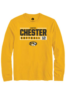 Katie Chester  Missouri Tigers Gold Rally NIL Stacked Box Long Sleeve T Shirt