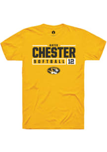 Katie Chester  Missouri Tigers Gold Rally NIL Stacked Box Short Sleeve T Shirt