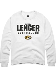 Kayley Lenger  Rally Missouri Tigers Mens White NIL Stacked Box Long Sleeve Crew Sweatshirt