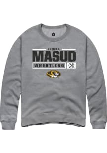 Luqman Masud  Rally Missouri Tigers Mens Grey NIL Stacked Box Long Sleeve Crew Sweatshirt