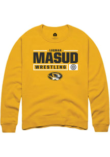 Luqman Masud  Rally Missouri Tigers Mens Gold NIL Stacked Box Long Sleeve Crew Sweatshirt