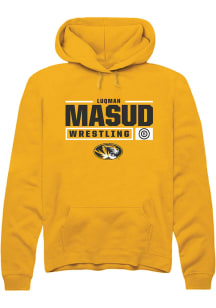 Luqman Masud  Rally Missouri Tigers Mens Gold NIL Stacked Box Long Sleeve Hoodie