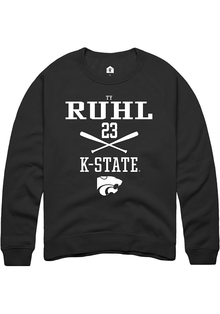 Ty Ruhl Rally K-State Wildcats Mens Black NIL Sport Icon Long Sleeve Crew Sweatshirt