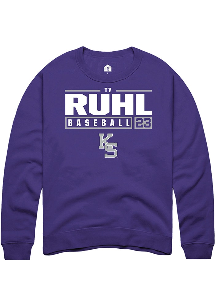 Ty Ruhl Rally K-State Wildcats Mens Purple NIL Stacked Box Long Sleeve Crew Sweatshirt