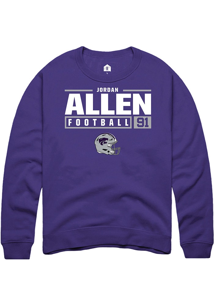 Jordan Allen Rally K-State Wildcats Mens Purple NIL Stacked Box Long Sleeve Crew Sweatshirt