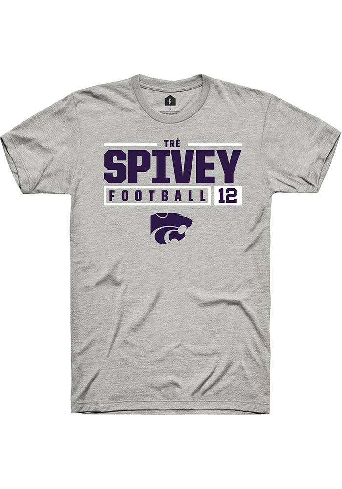 Tré Spivey K-State Wildcats Grey Rally NIL Stacked Box Short Sleeve T Shirt