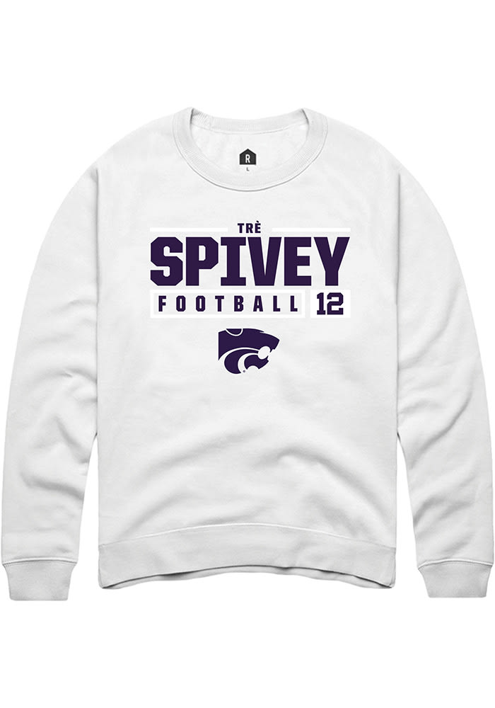 Tré Spivey Rally K-State Wildcats Mens White NIL Stacked Box Long Sleeve Crew Sweatshirt