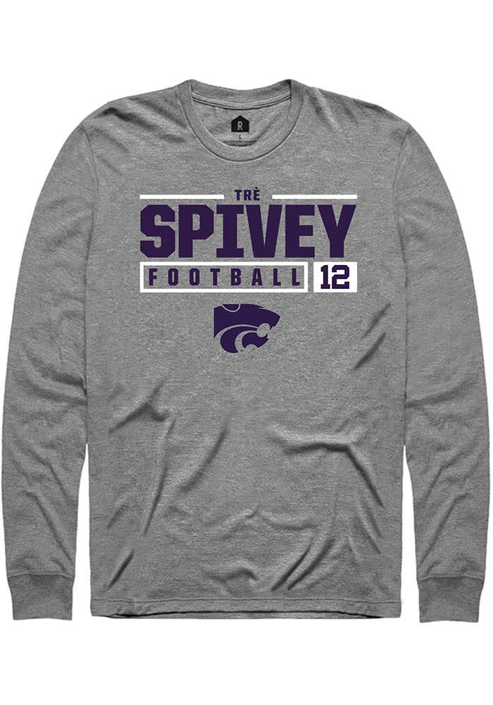 Tré Spivey K-State Wildcats Grey Rally NIL Stacked Box Long Sleeve T Shirt