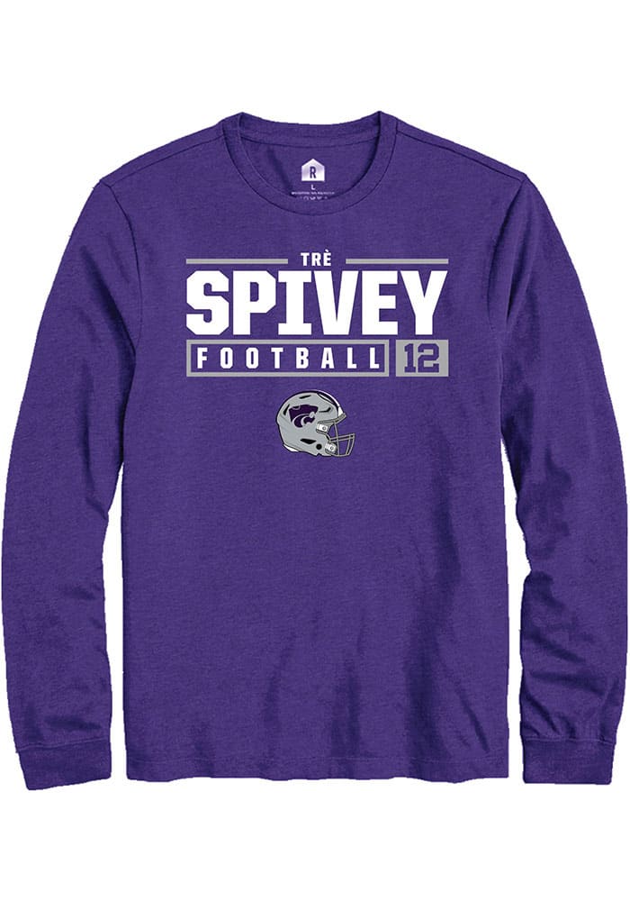 Tré Spivey K-State Wildcats Purple Rally NIL Stacked Box Long Sleeve T Shirt