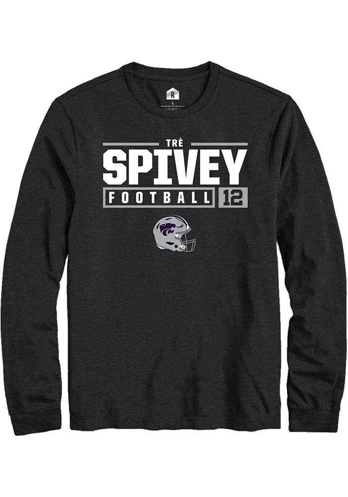 Tré Spivey K-State Wildcats Black Rally NIL Stacked Box Long Sleeve T Shirt