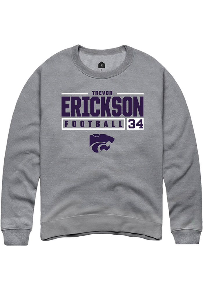 Trevor Erickson Rally K-State Wildcats Mens Grey NIL Stacked Box Long Sleeve Crew Sweatshirt