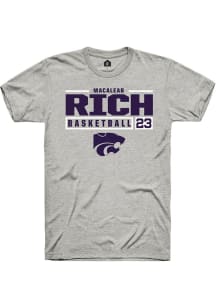 Macaleab Rich  K-State Wildcats Ash Rally NIL Stacked Box Short Sleeve T Shirt