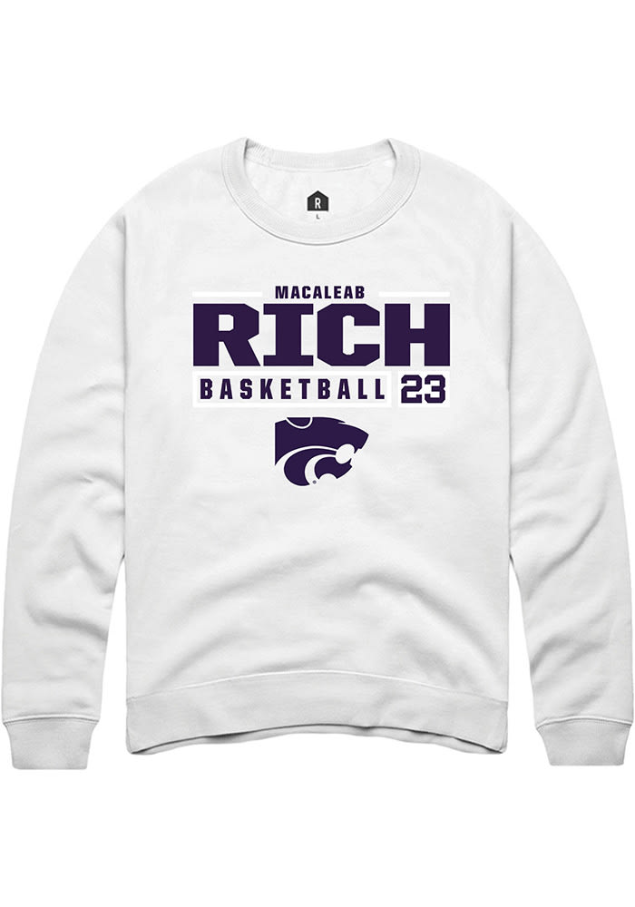 Macaleab Rich Rally K-State Wildcats Mens White NIL Stacked Box Long Sleeve Crew Sweatshirt