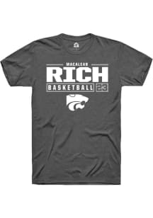 Macaleab Rich  K-State Wildcats Dark Grey Rally NIL Stacked Box Short Sleeve T Shirt