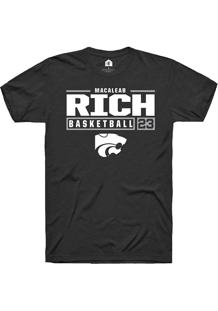 Macaleab Rich K-State Wildcats Black Rally NIL Stacked Box Short Sleeve T Shirt